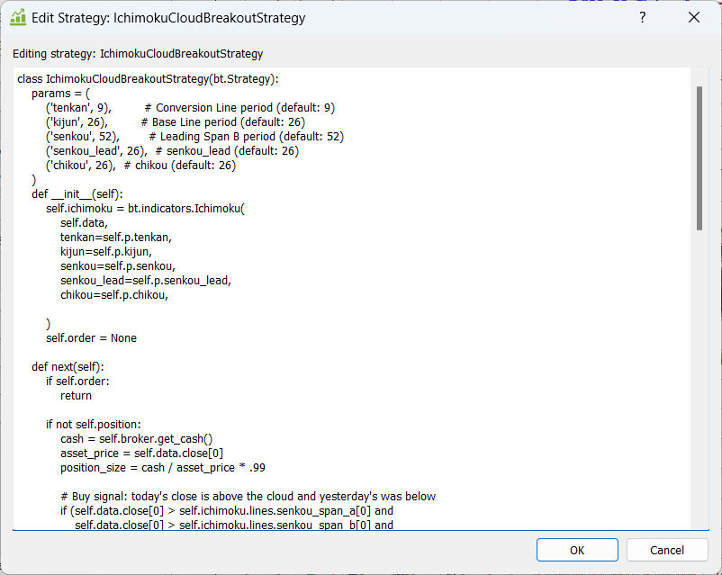 Backtester Strategy Selection and Parameters